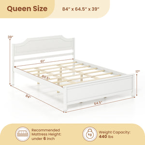 Multiple Size Solid Wood Platform Bed Frame with Headboard in White-Queen Size view 5