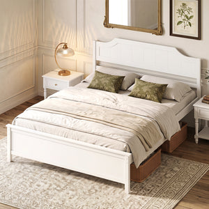 Multiple Size Solid Wood Platform Bed Frame with Headboard in White-Queen Size view 6