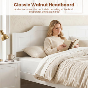 Multiple Size Solid Wood Platform Bed Frame with Headboard in White-Queen Size view 7