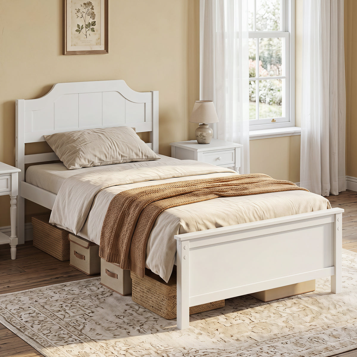 Multiple Size Solid Wood Platform Bed Frame with Headboard in White-Twin Size view 3