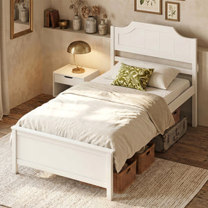 Multiple Size Solid Wood Platform Bed Frame with Headboard in White-Twin Size view 6
