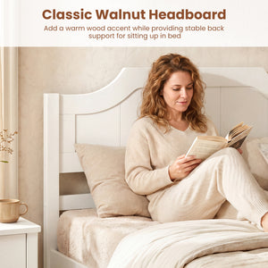 Multiple Size Solid Wood Platform Bed Frame with Headboard in White-Twin Size view 7