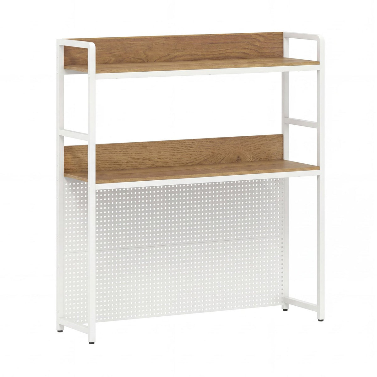 Multipurpose 2-Tier Desktop Bookshelf with Pegboard for up to 32 Inch Computer Monitor-Natural view 4