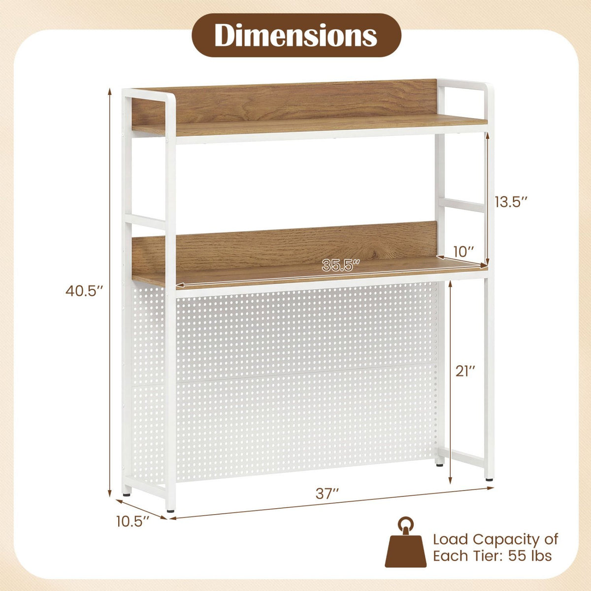 Multipurpose 2-Tier Desktop Bookshelf with Pegboard for up to 32 Inch Computer Monitor-Natural view 5