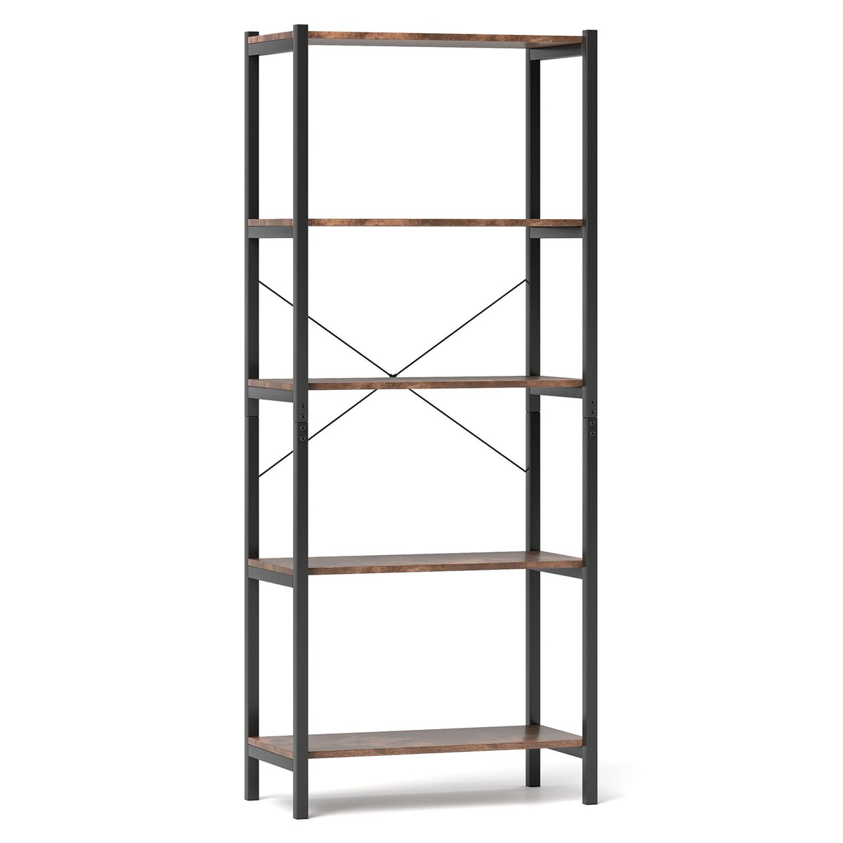 Multipurpose Open Bookcase Industrial Rack Wide Standing Storage Shelf-Brown