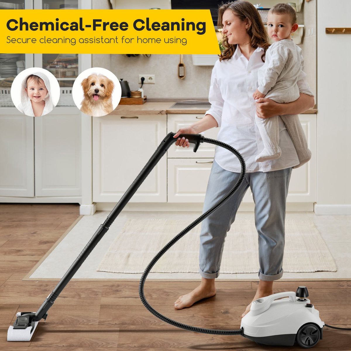 Multipurpose Steam Cleaner 1800W Portable Household Steamer with 61 oz Tank-Gray & White view 2