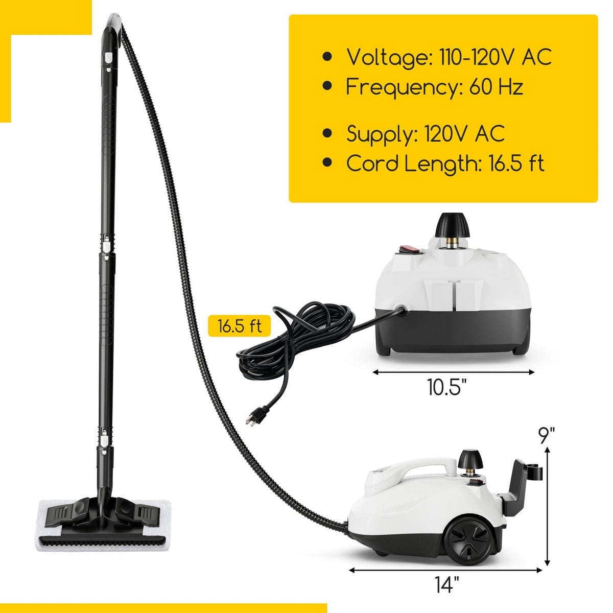 Multipurpose Steam Cleaner 1800W Portable Household Steamer with 61 oz Tank-Gray & White view 4