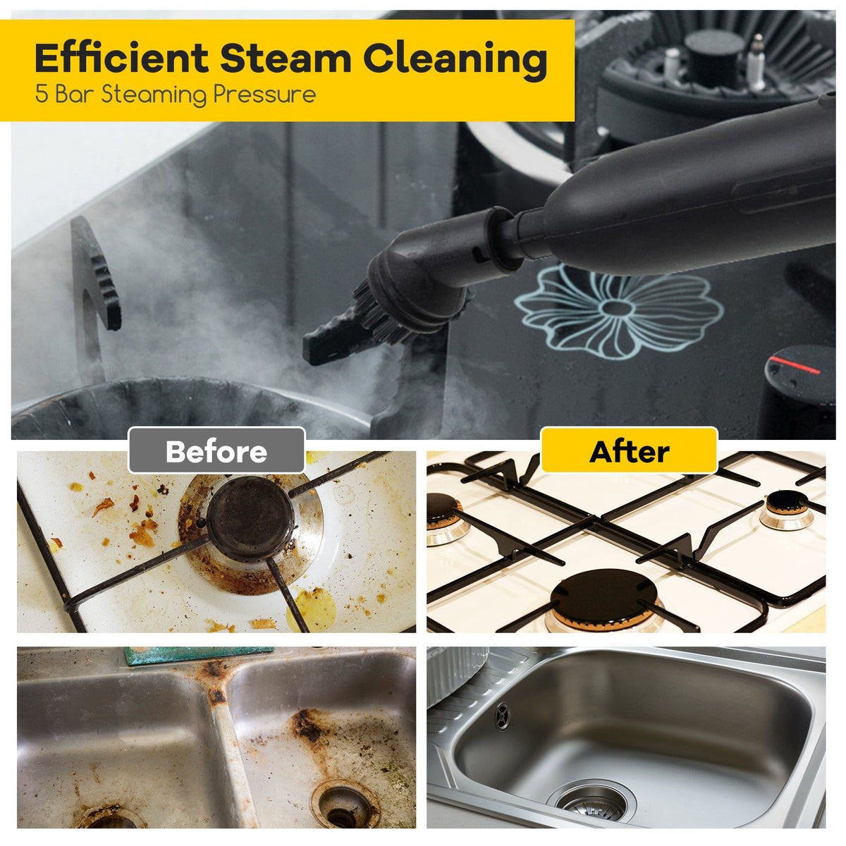 Multipurpose Steam Cleaner 1800W Portable Household Steamer with 61 oz Tank-Gray & White view 8