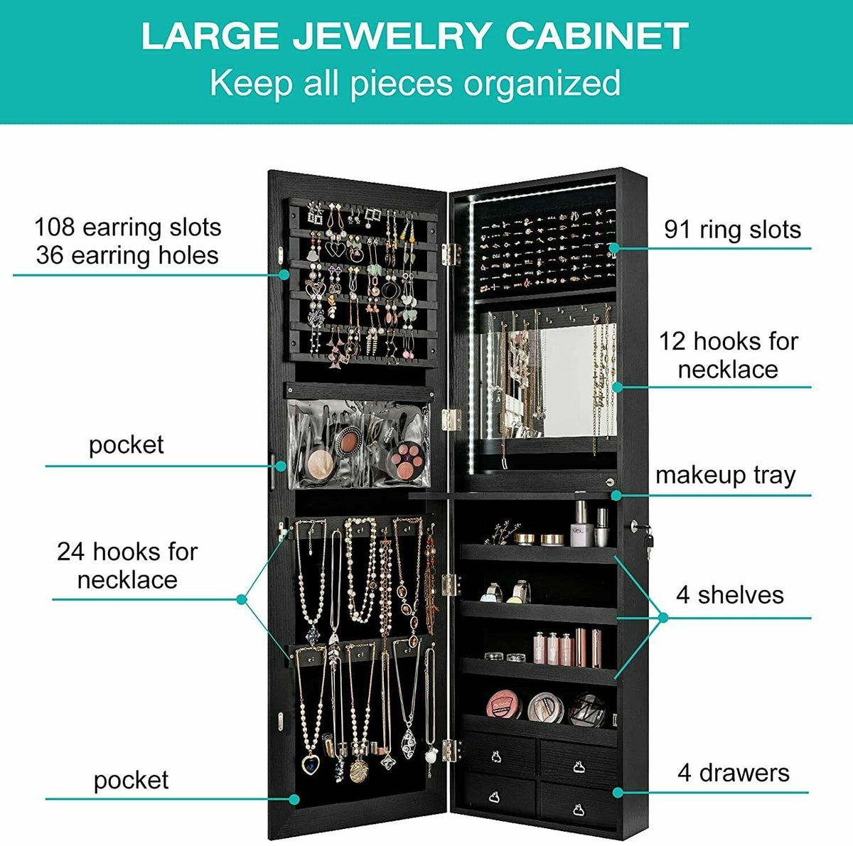 Multipurpose Storage Cabinet with 4 Drawers-Black view 7