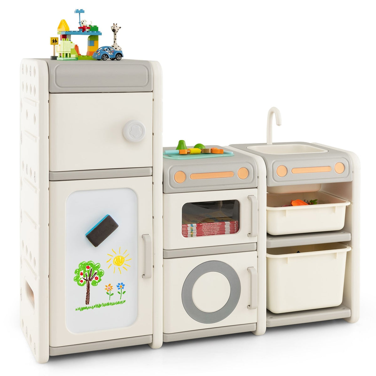 Multipurpose Toy Chest and Bookshelf with Magnetic Whiteboard-Gray