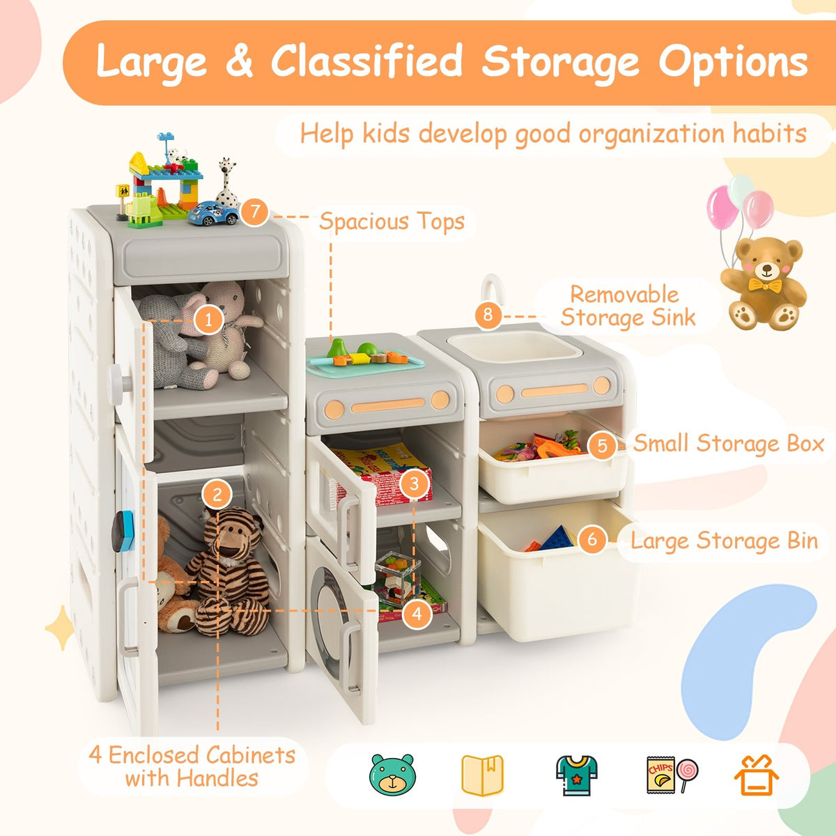 Multipurpose Toy Chest and Bookshelf with Magnetic Whiteboard-Gray view 6