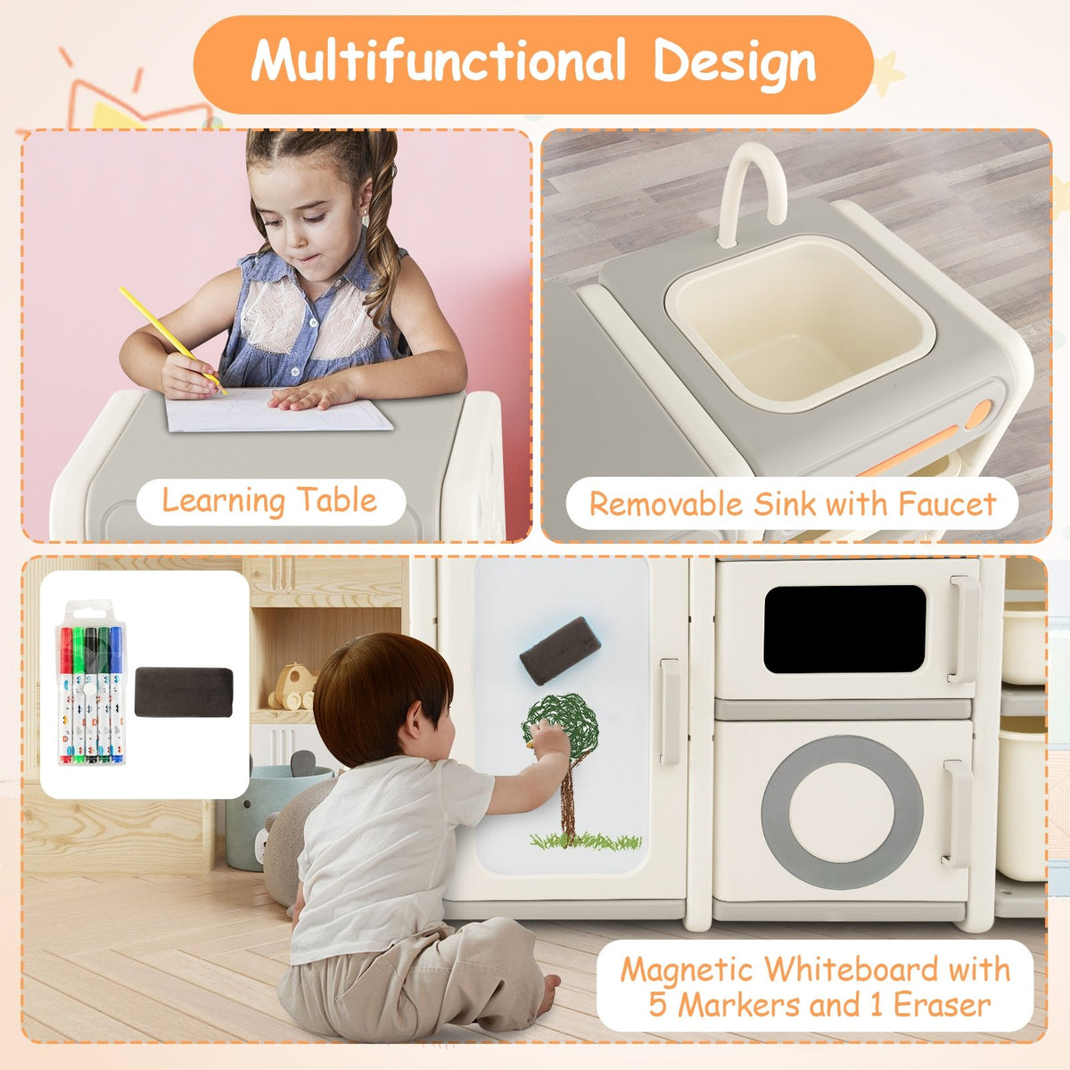 Multipurpose Toy Chest and Bookshelf with Magnetic Whiteboard-Gray view 7