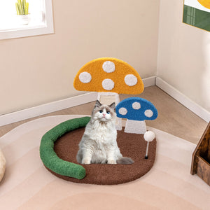Mushroom Cat Bed Cat Claw Scratcher with Wide Bed and Sisal Scratch Panel-Multicolor view 3