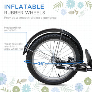 Aosom Kick Scooter with Adjustable Handlebar, Kids Scooter with 2 Brakes Basket Cupholder 16" Inflatable Rubber Tyres