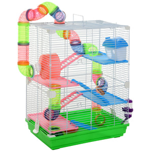5 Tiers Hamster Cage Portable with Exercise Wheels Play Tube Water Bottle Dishes House Ladder for Gerbils