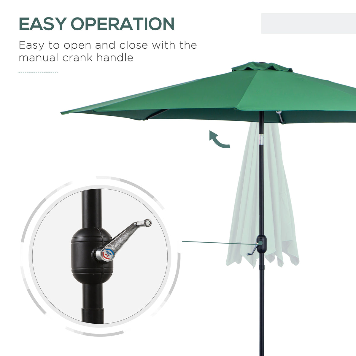 10' x 8' Round Market Umbrella, Patio Umbrella with Crank Handle and Tilt, Outdoor Parasol for Garden, Blue – view 25