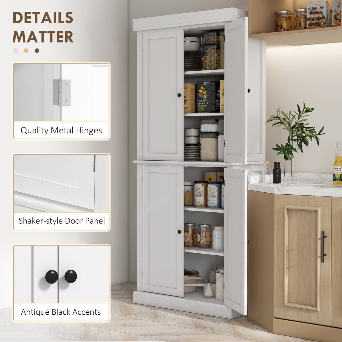 72.5" Freestanding Kitchen Pantry Cabinet with 4 Doors, White