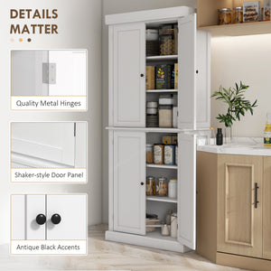 72.5" Freestanding Kitchen Pantry Cabinet with 4 Doors, White