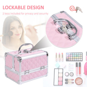 3 Tier Diamond Texture Makeup Train Case Cosmetic Organizer with Mirror, Black – view 10