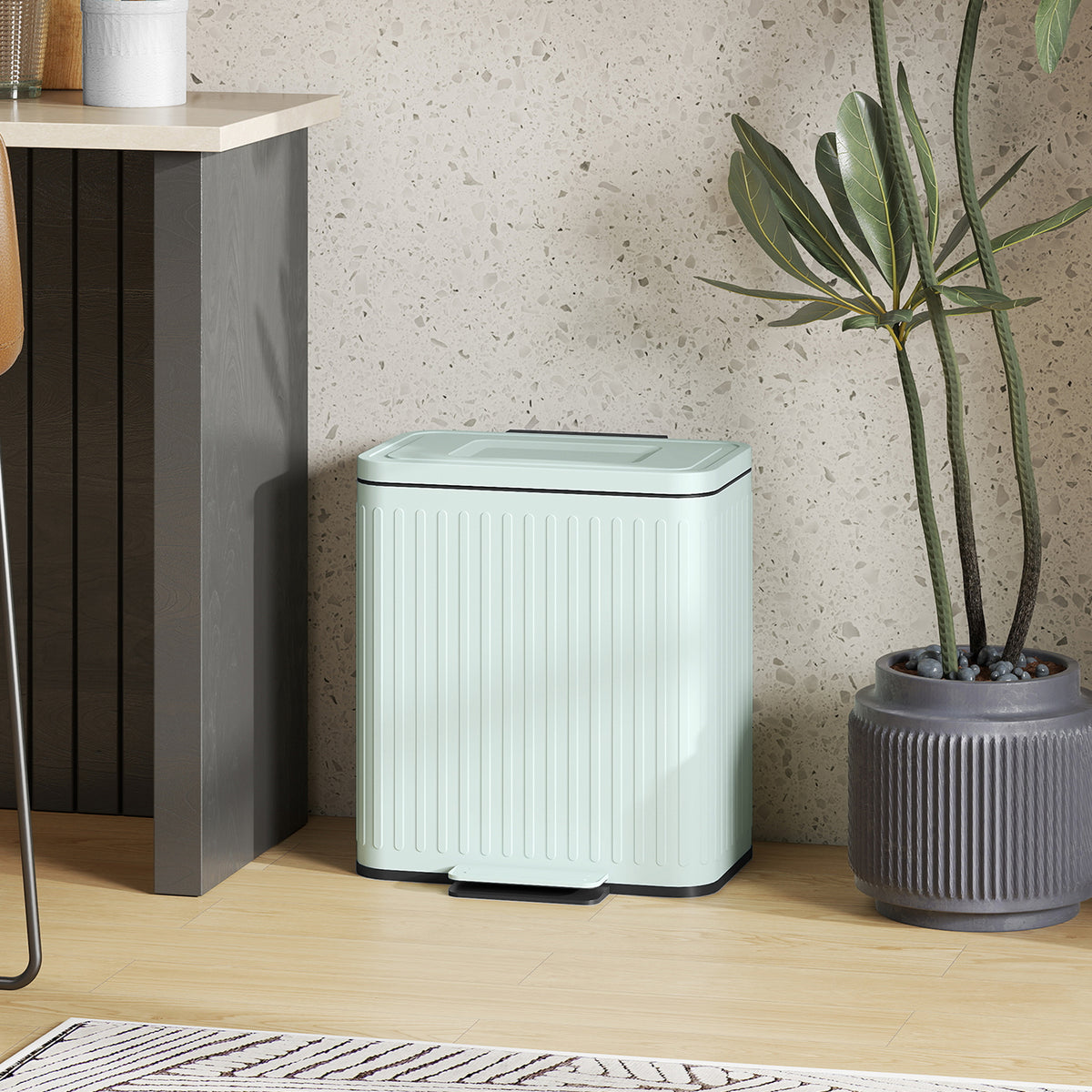 Trash Can, 2 x 5.3 Gallon (2 x 20 L) Garbage Can with Soft-Close Lid, Removable Inner Buckets for Kitchen Home Office