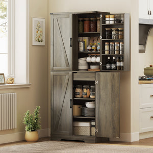 72" Kitchen Pantry Cabinet, Farmhouse Storage Cabinet with 4 Doors, Drawer – view 14