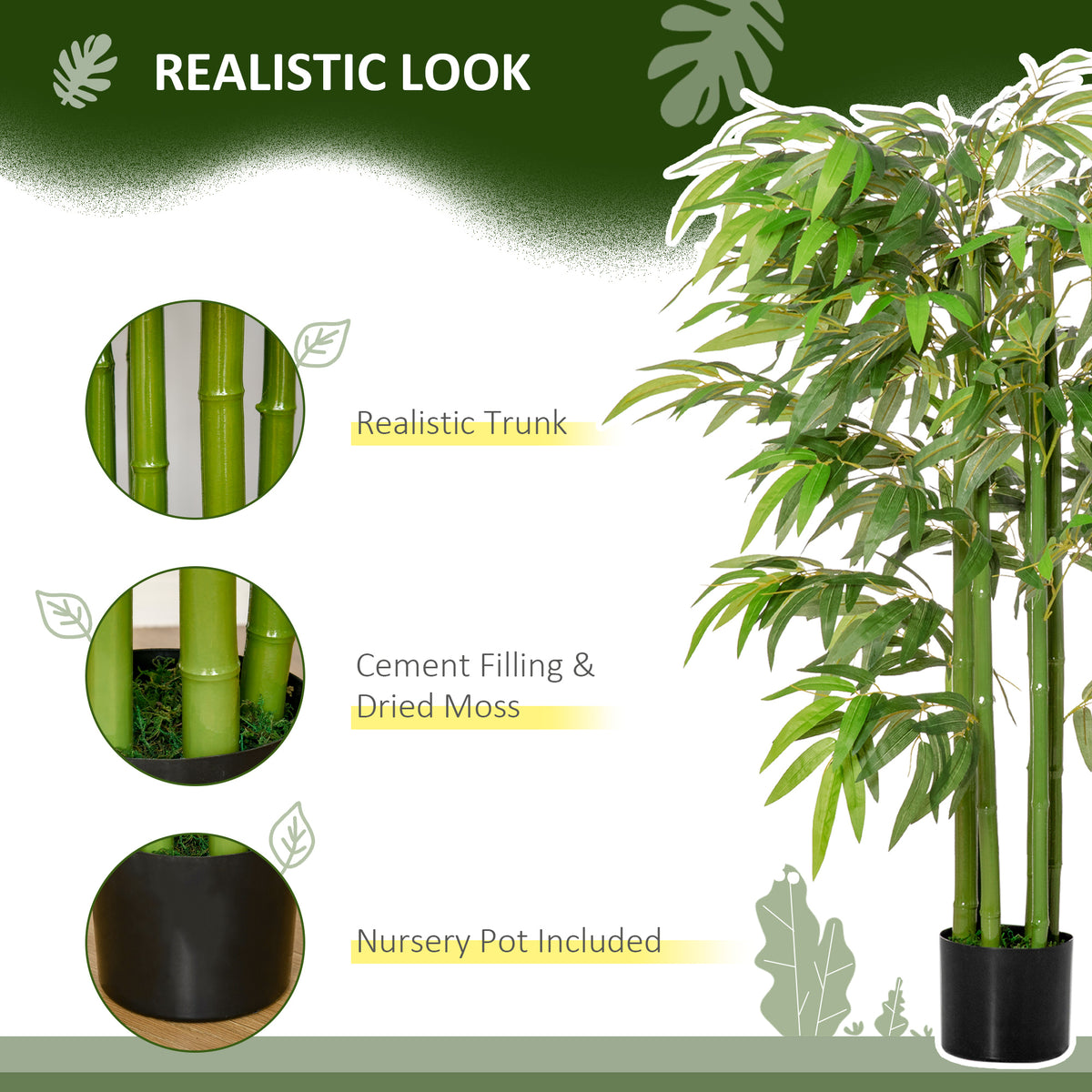 Set of 2 4.5FT Artificial Bamboo Tree Faux Decorative Plant in Nursery Pot for Indoor Outdoor Décor