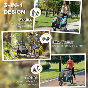Aosom 3-in-1 Bike Trailer for Kids, Running Stroller with 2 Seats, Jogging Cart with 5-Point Harness, Storage Units