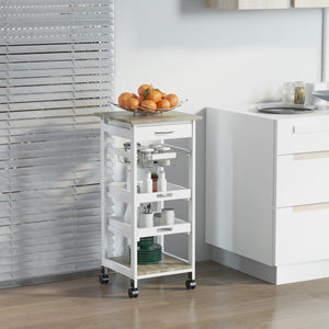 Rolling Kitchen Island Cart, Mobile Utility Storage Cart with Drawer, Wire Storage Basket, Removable Tray – view 14