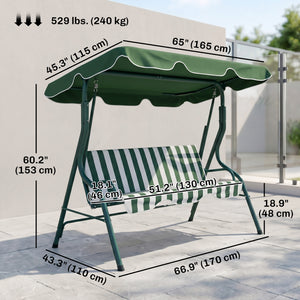 Outdoor Porch Swing with Adjustable Canopy, 3-Seater Patio Swing Chair with Cushion, Black – view 16