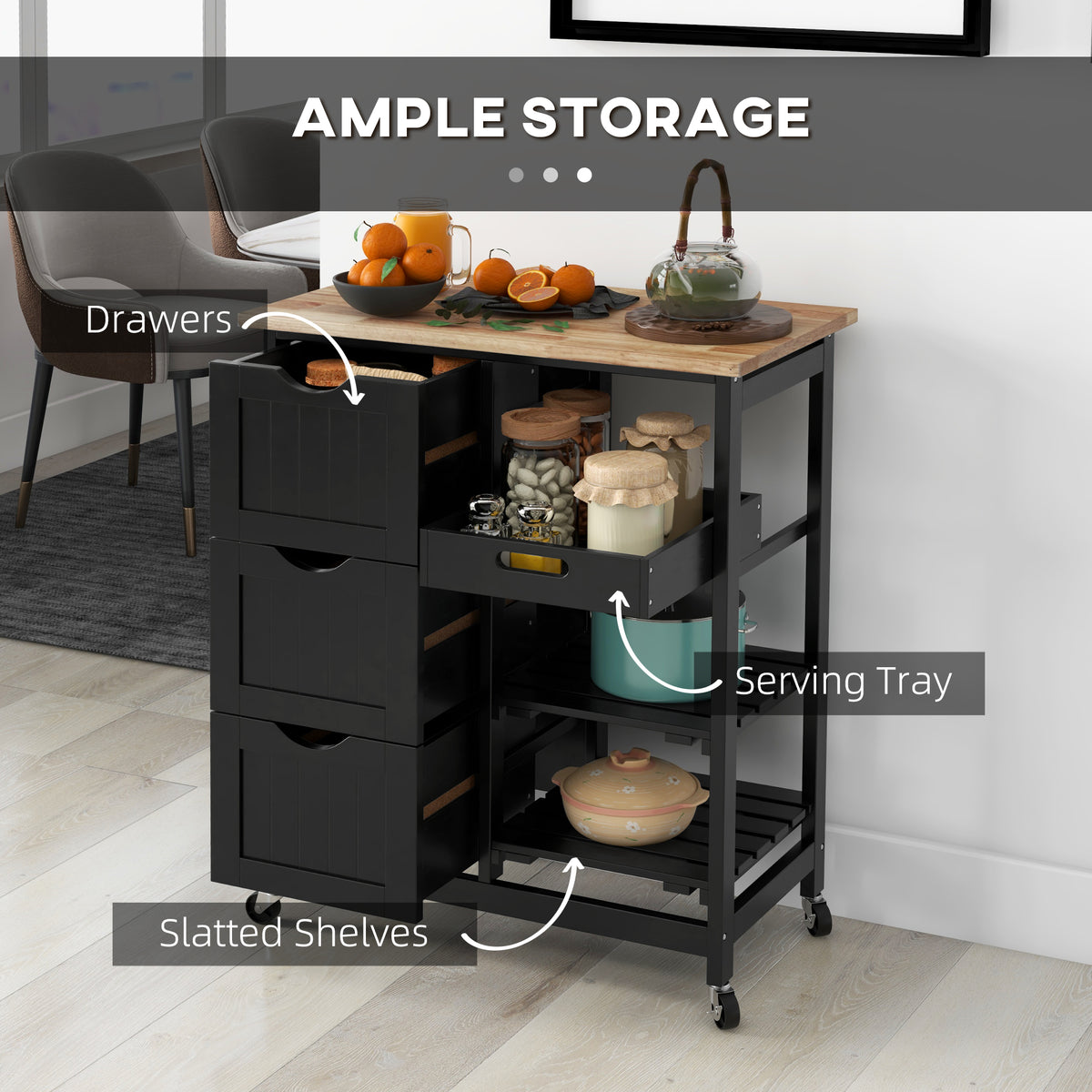 Kitchen Cart on Wheels, Rolling Kitchen Island Cart with Wood Top – view 3