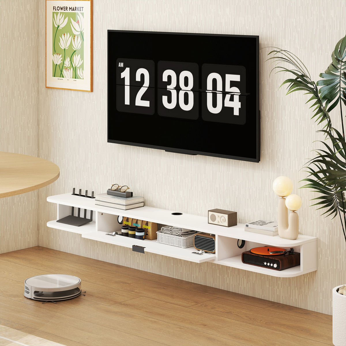47" Floating TV Stand for TVs up to 50 Inch, Wall Mounted Media Console with Flip Drawer and 2 Open – view 34