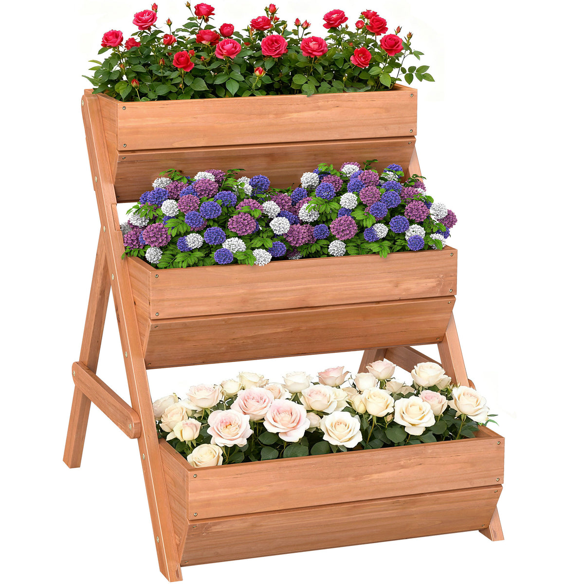 3 Tier Elevated Planter Box, Vertical Wooden Raised Garden Bed for Flowers, Vegetables, 26" x 30" x 30"