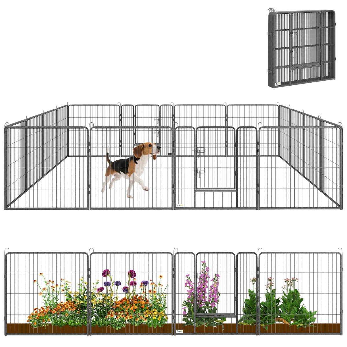 Heavy Duty Dog Playpen, 16 Panels Pet Playpen Dog Fence, Portable Puppy Exercise Pen, with 2 Doors Locking Latch, Outdoor or Indoor Use 23.5" Height