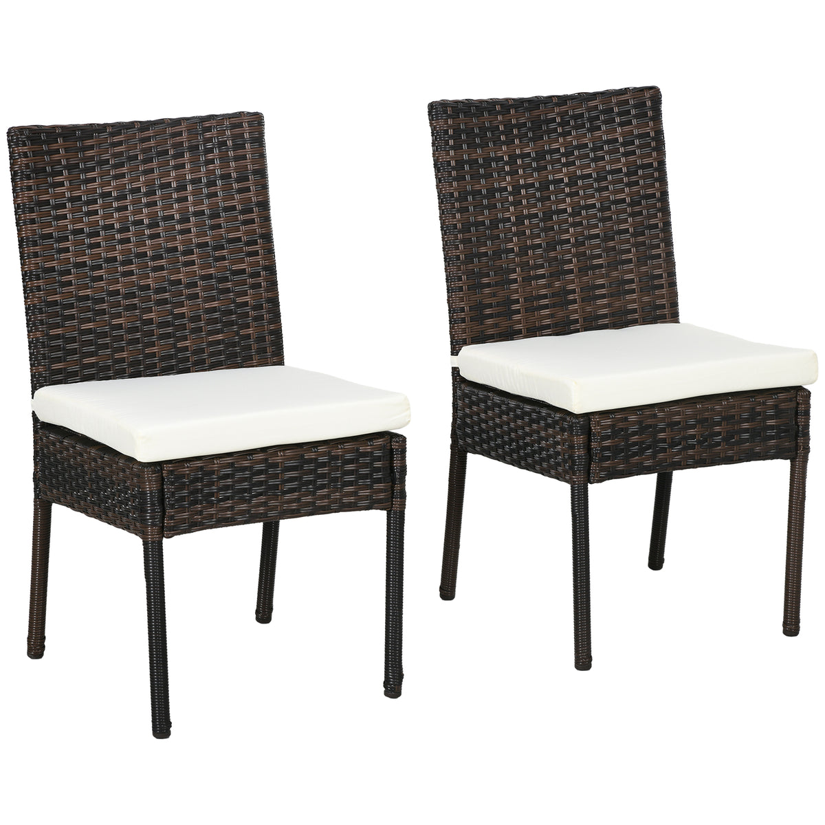 PE Rattan Outdoor Dining Chairs with Cushion, Patio Wicker Dining Chair with Backrest, Brown