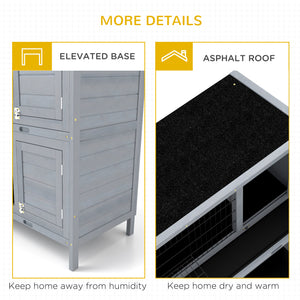 2 Tier Wooden Rabbit Hutch Bunny Pet House Wooden Coop Run, Grey