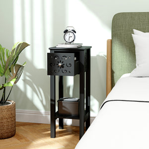 Nightstand Set of 2 with Drawer and Open Storage Shelf Black – view 6