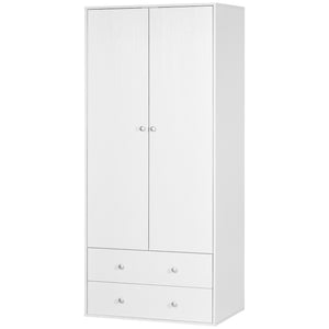Modern Wardrobe Closet Armoire with 2 Drawers and Hanging Rod, Clothes Storage Organizer for Bedroom, Grey – view 8
