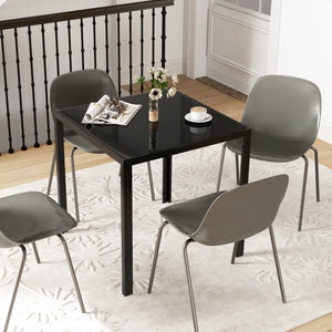 Square Kitchen Table for 2-4 People, Dining Table with Glass Top and Steel Legs for Dining Room, Black