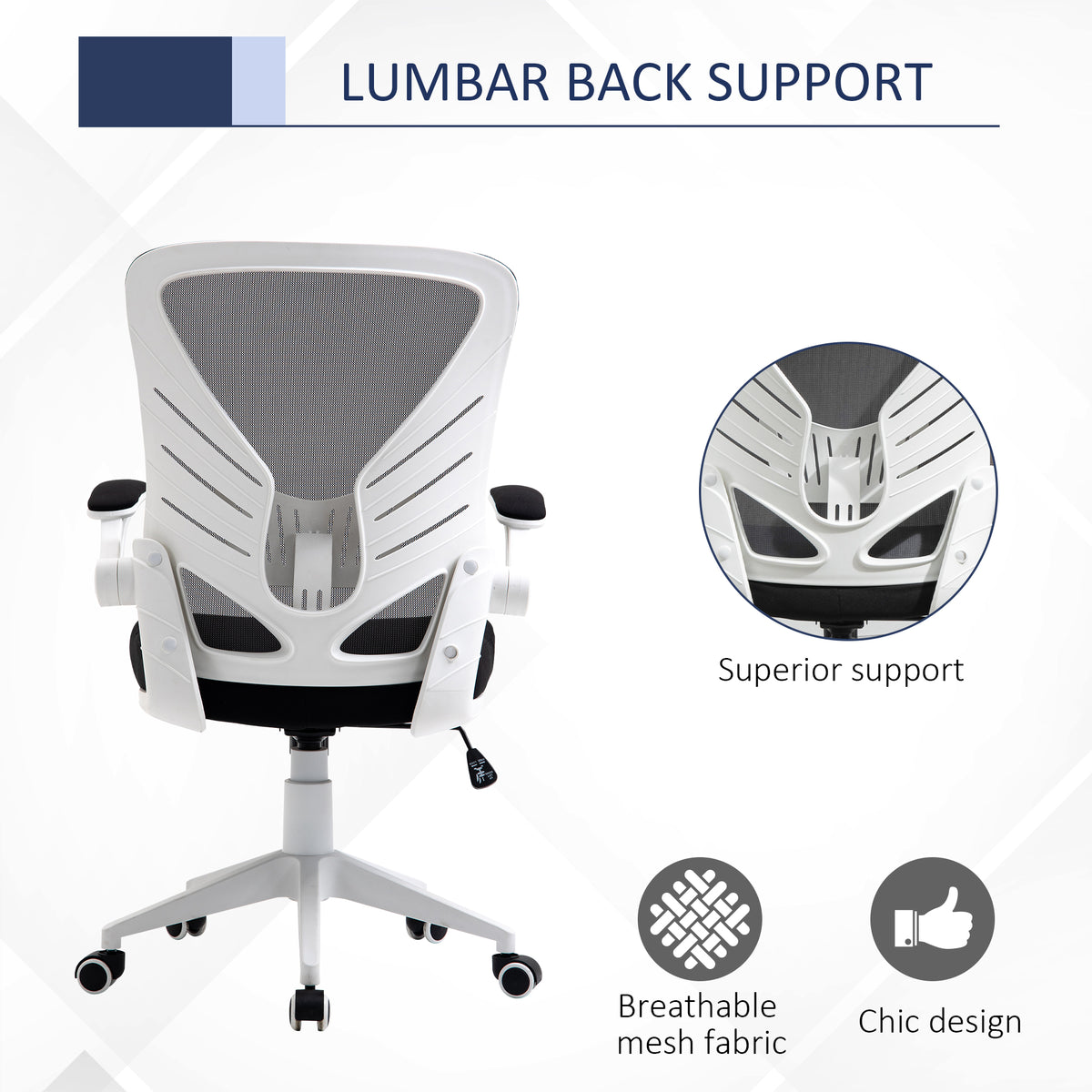 Mesh Office Chair Swivel Task Desk Chair with Lumbar Back Support, Flip-Up Arm, Adjustable Height Office, Grey/Black