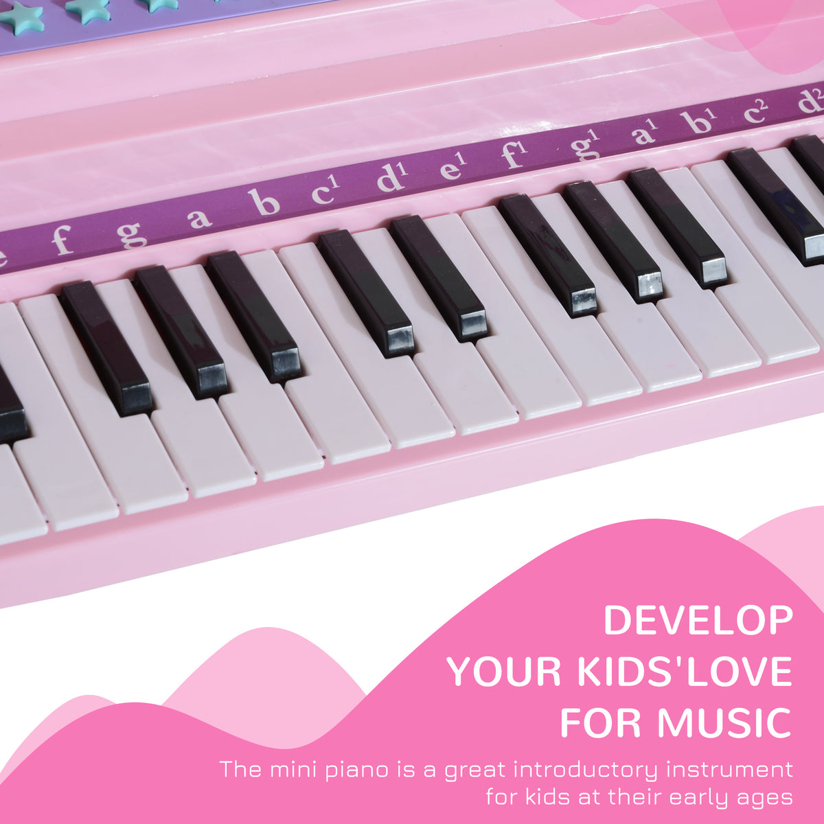 Qaba Mini Electronic Musical Piano 37 Key Keyboard Multifunction Kids Toy with Microphone Stool (Pink)