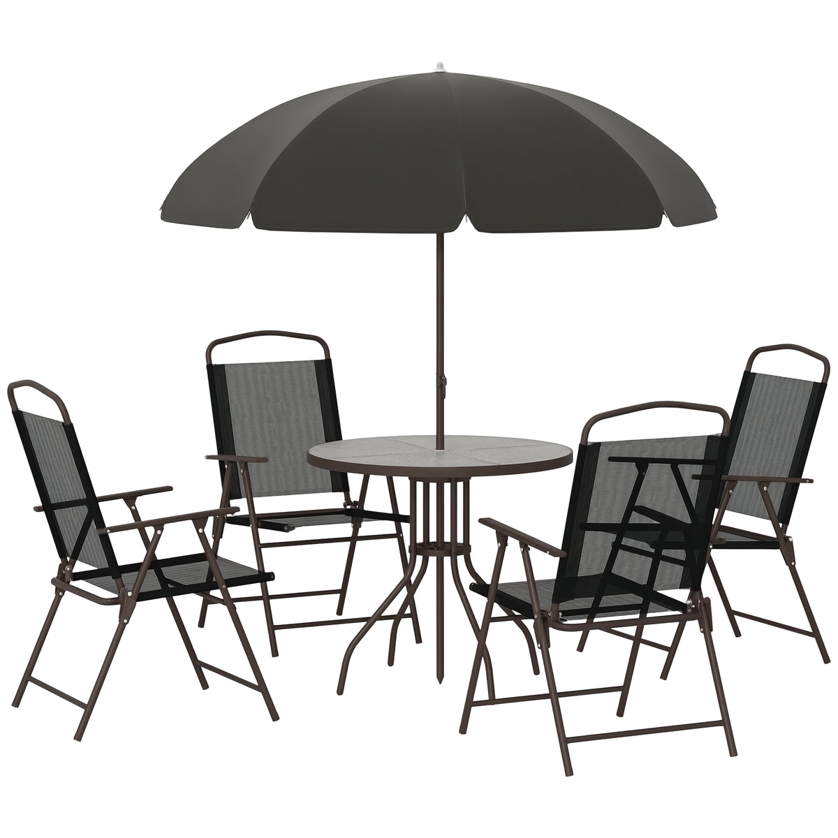 6 Pieces Outdoor Dining Set for 4 with Umbrella Patio Outdoor Furniture Set with Round Table 4 Folding Chairs Cream