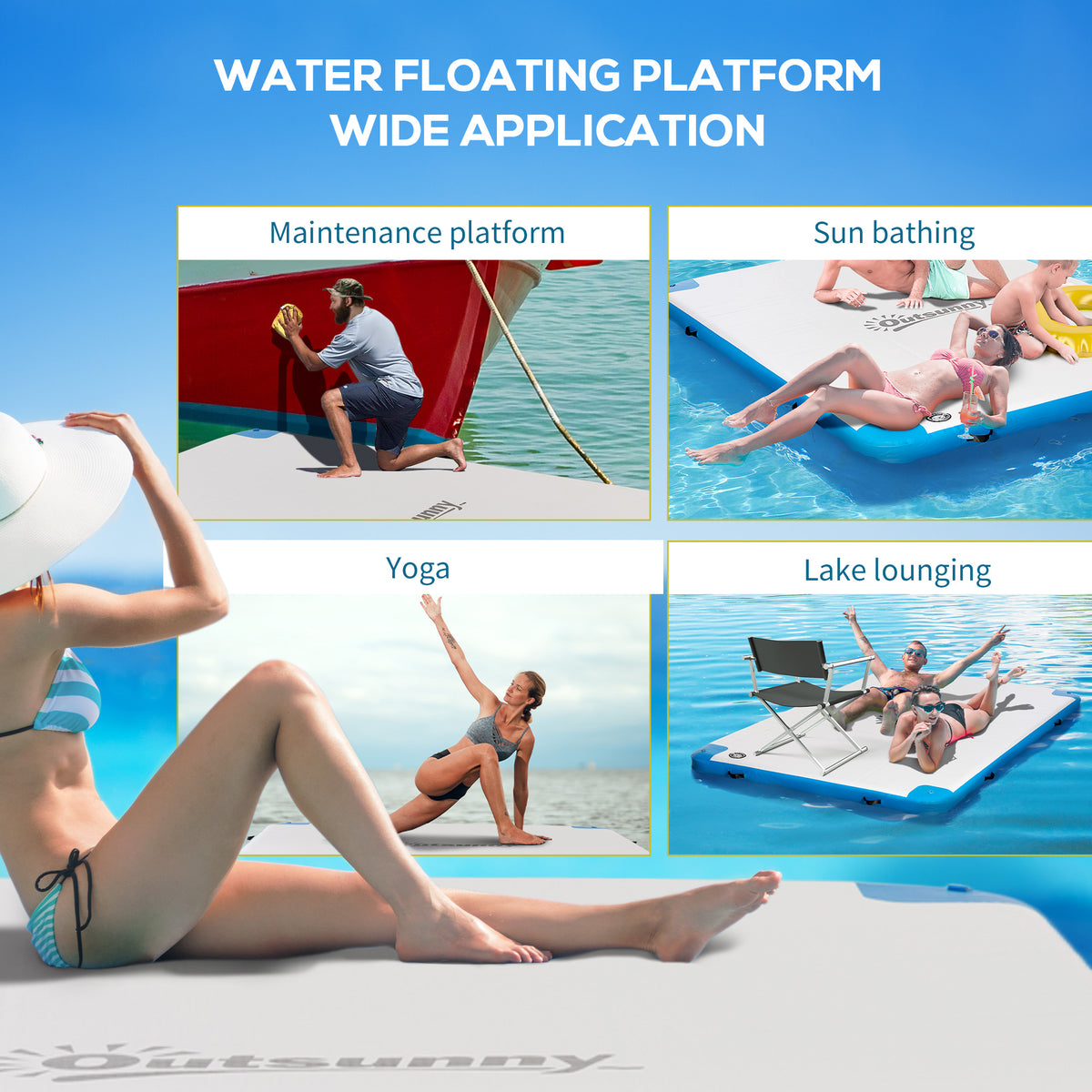 8' x 6' Water Floating Dock, Rafting Inflatable Island with Air Pump and Backpack for Pool, Beach, Ocean, Blue & Green
