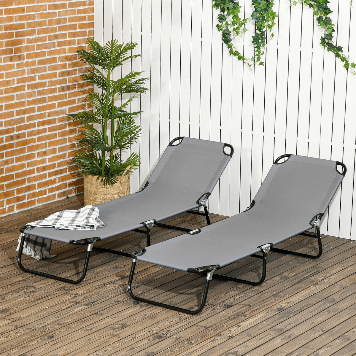 Set of 2 Folding Outdoor Lounge Chair, Sun Tanning Chairs with Reclining Back – view 20
