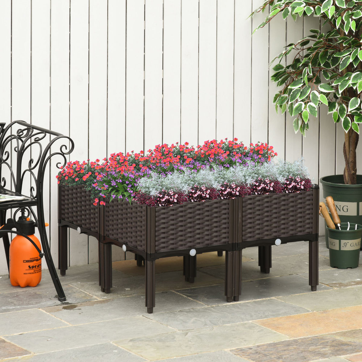 2-piece Raised Garden Bed PP Raised Flower Bed Plant Stand Stackable Vegetable Herb Grow Box
