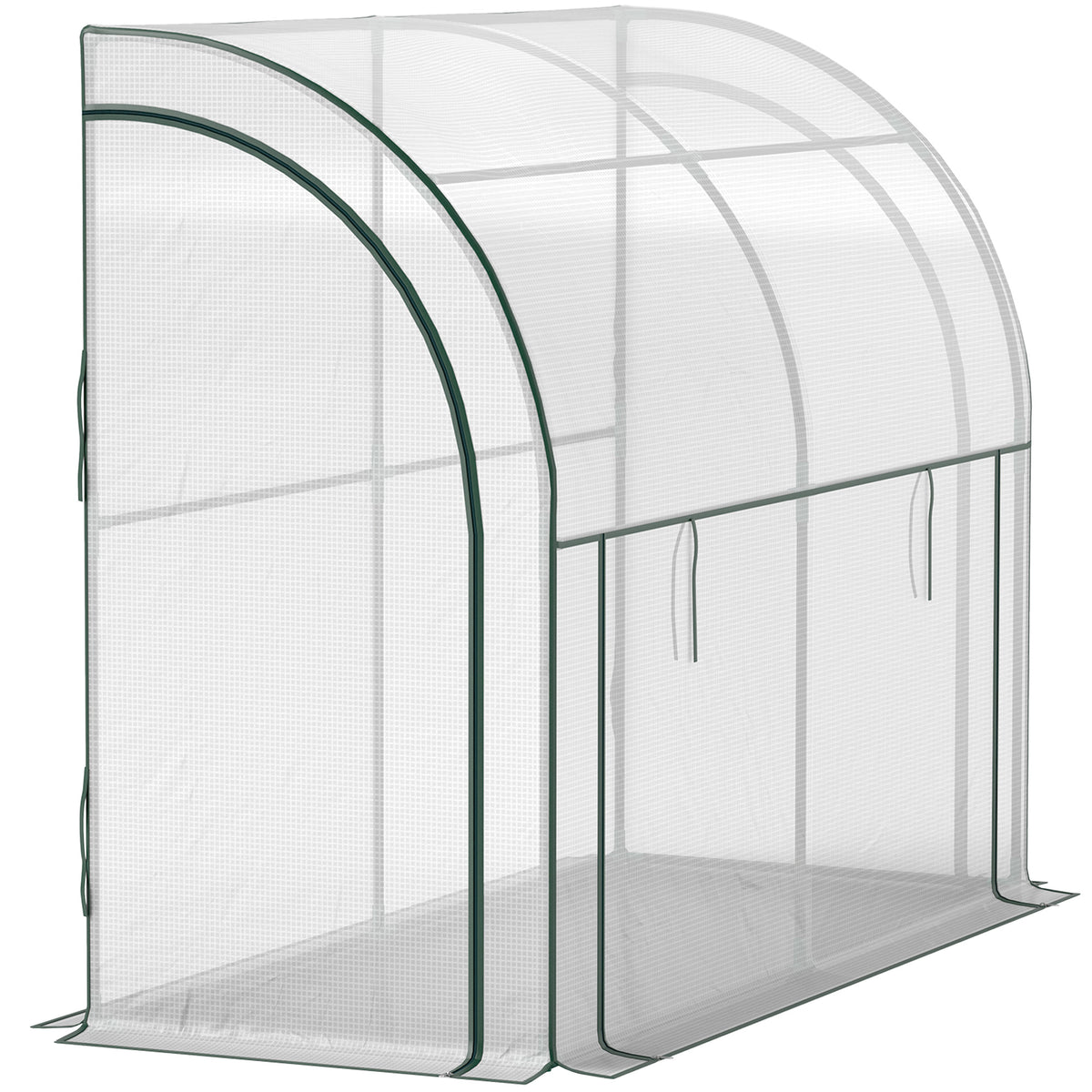 Walk-in Lean-to Greenhouse, Outdoor Gardening Green House with Zipper Roll-up Doors and Window