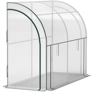 Walk-in Lean-to Greenhouse, Outdoor Gardening Green House with Zipper Roll-up Doors and Window