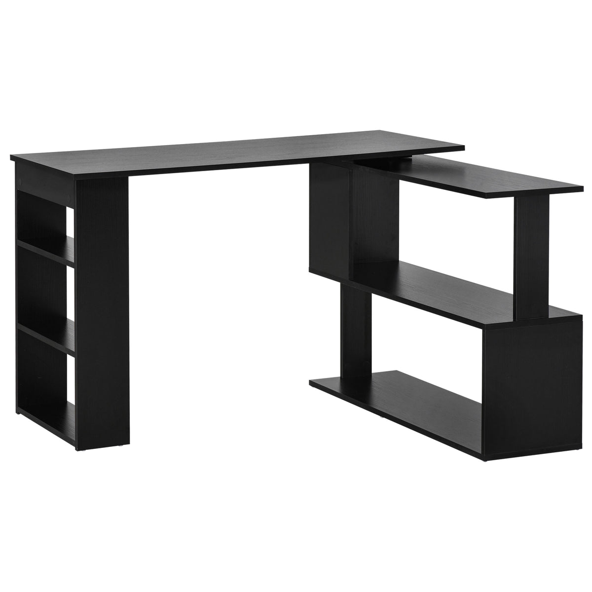 L Shaped Desk, 360° Rotating Corner Desk, Computer Writing Table Workstation with Storage Shelf for Home
