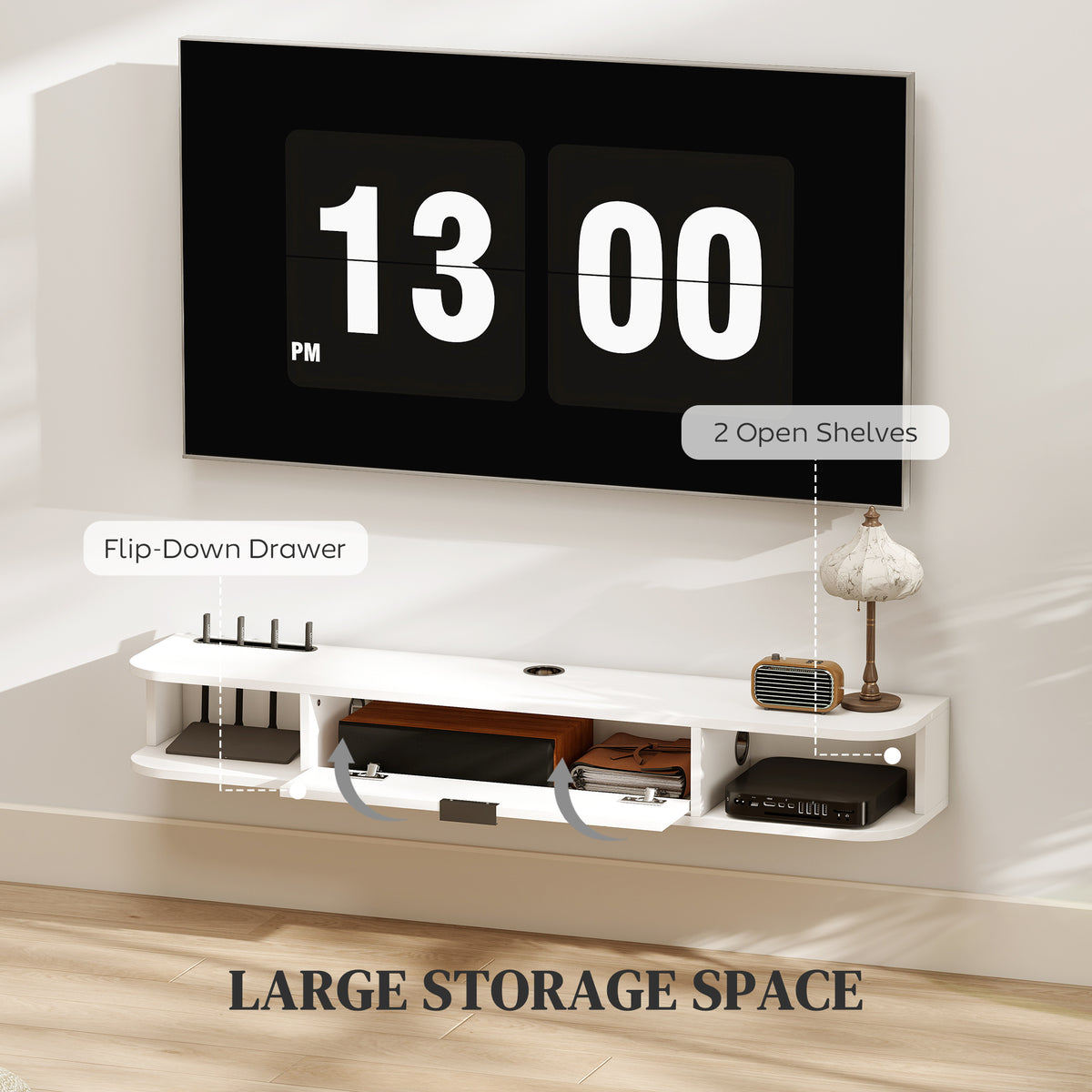 47" Floating TV Stand for TVs up to 50 Inch, Wall Mounted Media Console with Flip Drawer and 2 Open – view 11