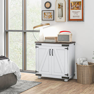 Sideboard Buffet, Kitchen Storage Cabinet with Barn Door and Adjustable Shelves, White and Brown