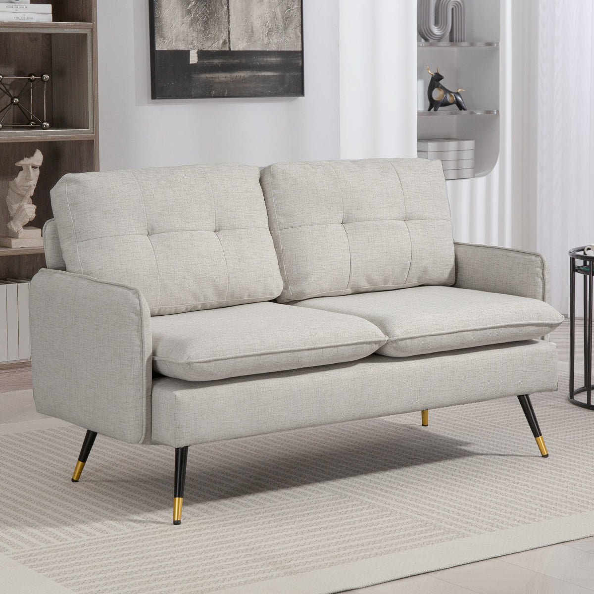55" Loveseat Sofa, Linen Love Seat w/ S spring, Steel Legs and Button Tufting, Small Couch for Living Room – view 14